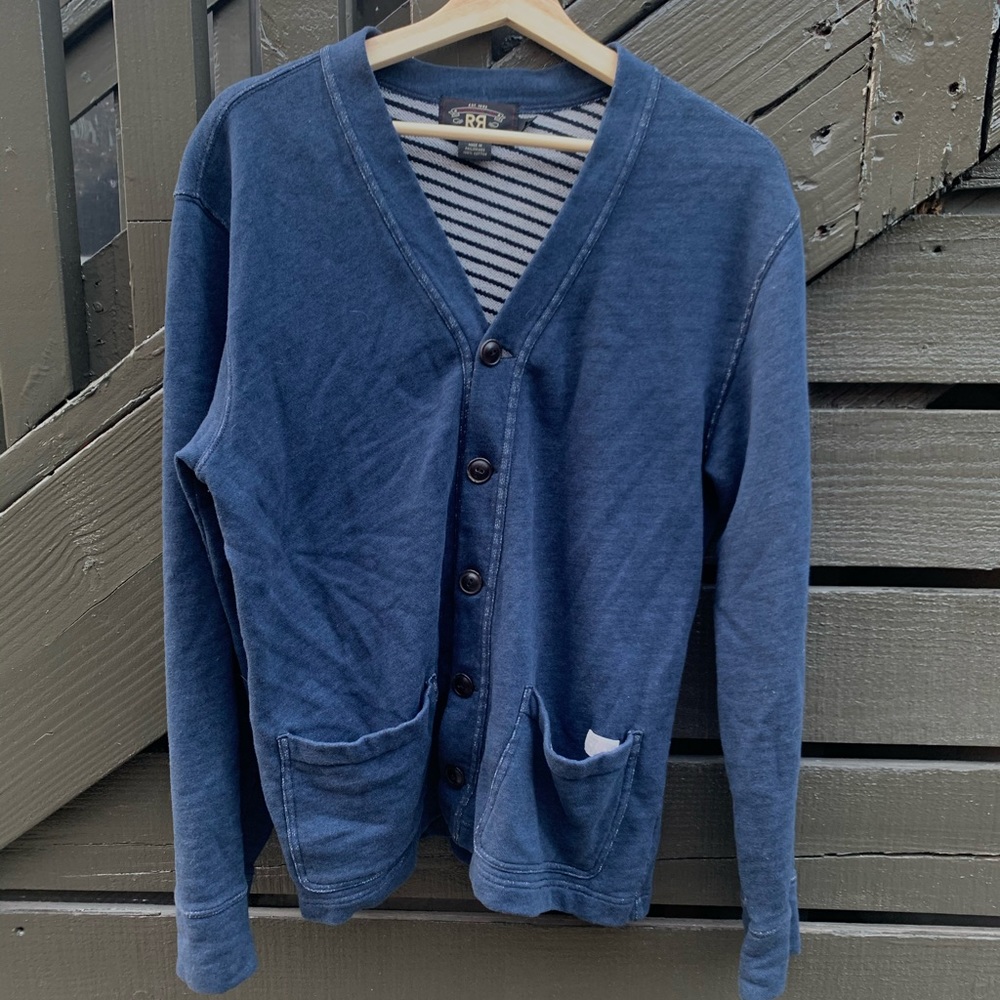 RRL men's small navy cardigan
